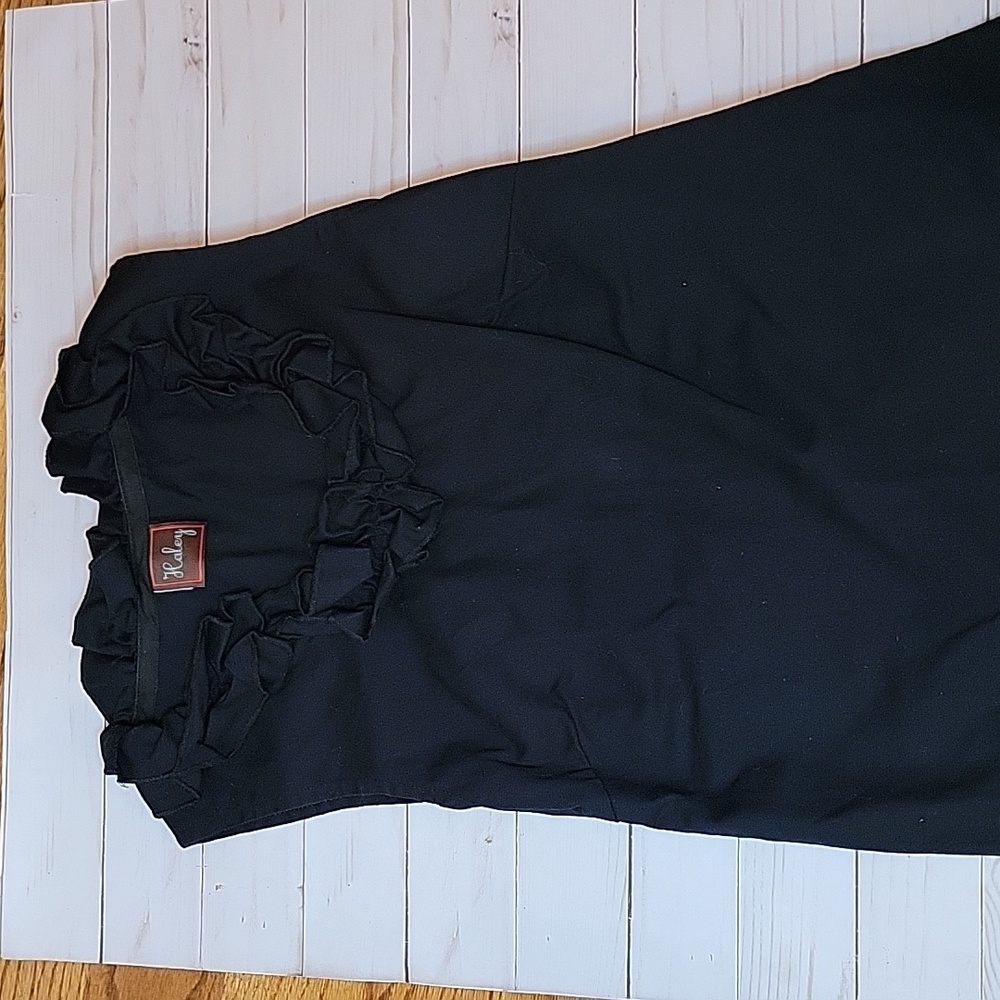 Haley and the Hound local boutique ruffle neck black sleevless blouse